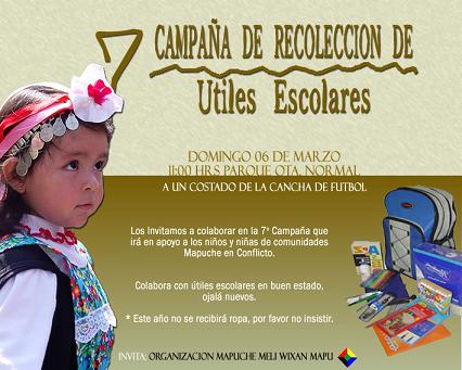 Recolección de Utiles Escolares para Niños y Niñas Mapuche