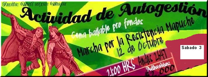 CENA BAILABLE DE AUTOGESTIÓN (PRO FONDOS MARCHA POR LA RESISTENCIA MAPUCHE)