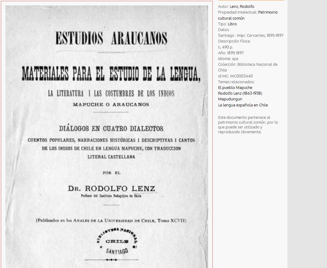 Estudios Araucanos  Autor Rodolfo Lenz   1895-1897