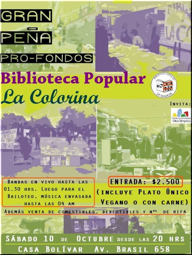 Chile,Santiago: Gran Peña Pro Fondos Biblioteca Popular La Colorina