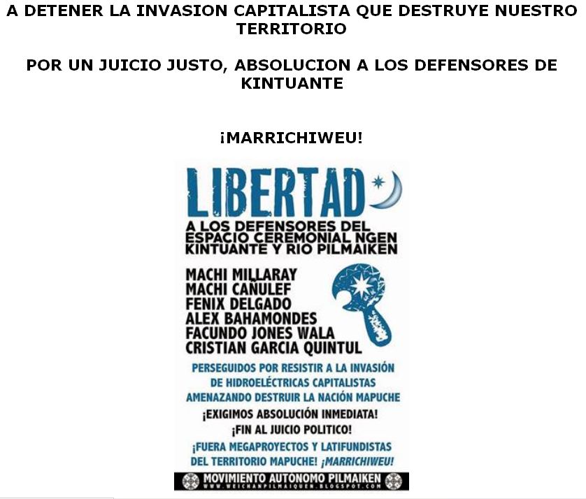 Comunicado Público: Juicio Político Presos Políticos Mapuche Williche del Pilmaiken
