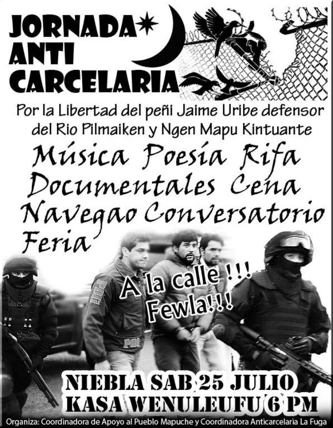 Valdivia, Niebla : Cena Anticarcelaria en Solidaridad con el Peñi Jaime Uribe
