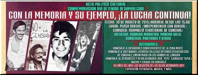 Conmemoración Día Detenido Desaparecido CON LA MEMORIA Y SU EJEMPLO, ¡LA LUCHA CONTINUA!