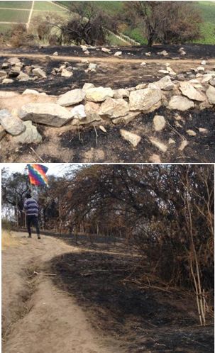 Denuncian quema intencional de Pukará del Cerro Chena en Santiago