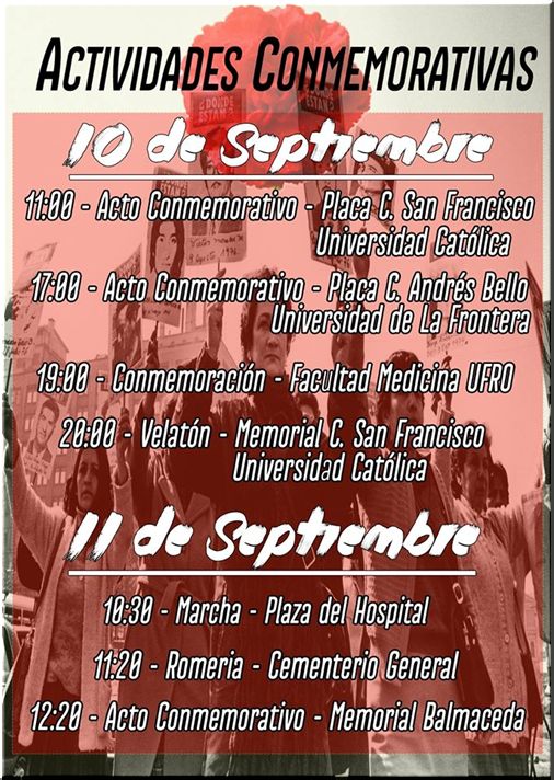 Actividades conmemorativas en Temuco a 42 años del golpe de estado, 10 y 11 de septiembre