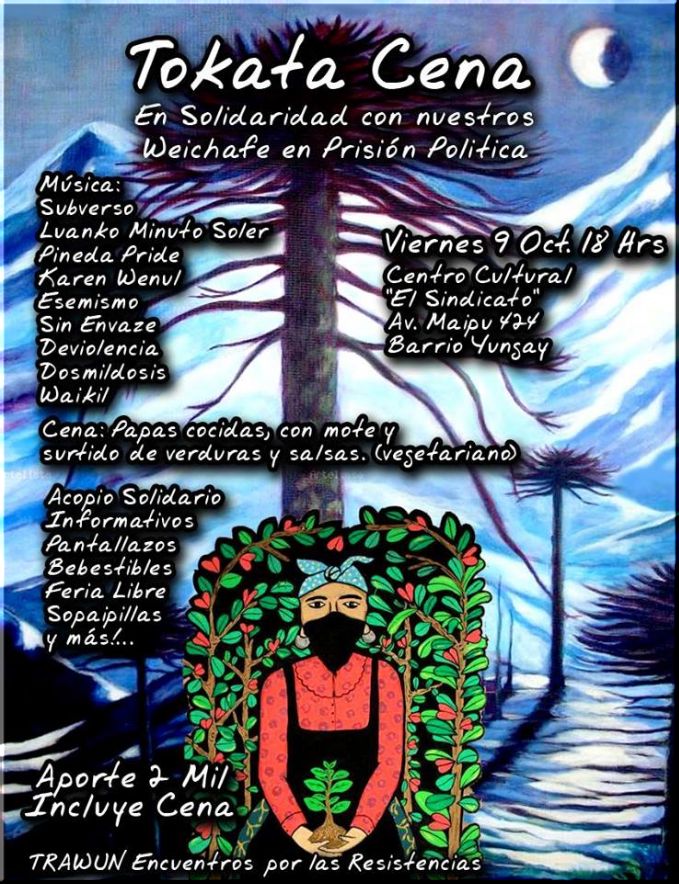 Chile,Santiago : TOKATA CENA SOLIDARIA CON LOS PRESOS POLITICOS MAPUCHE