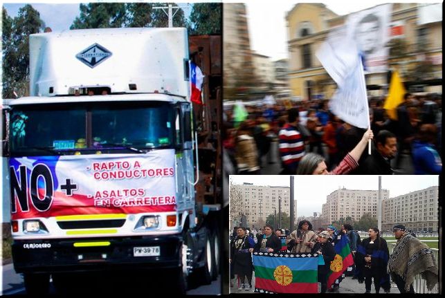 Marchas de camioneros, estudiantes y organizaciones mapuches convergen en el centro de Santiago