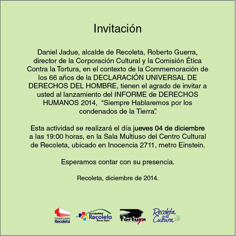 Invitación a conmemorar el aniversario 66  de la Declaración Universal de Derechos Humanos