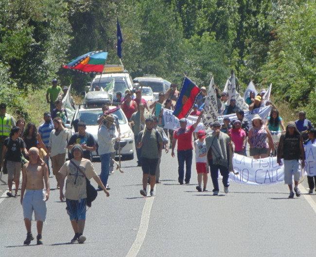 Masiva marcha contra la instalación de hidroeléctrica en territorio mapuche