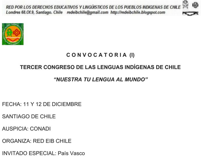 TERCER CONGRESO DE LAS LENGUAS INDÍGENAS DE CHILE “MUESTRA TU LENGUA AL MUNDO”