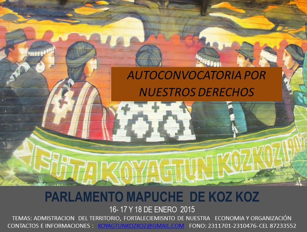Panguipulli : Autoconvocatoria Parlamento Mapunche de kozkoz 16 al 18 de enero de 2015