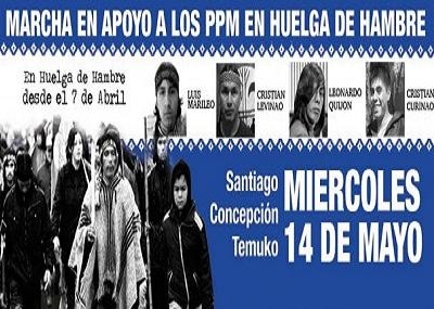 Hoy se realizan marchas simultáneas en apoyo a los Presos Políticos Mapuche en huelga de hambre