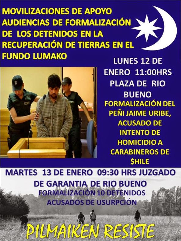 Convocatoria a movilizaciones de apoyo a los detenidos en el proceso de recuperación territorial