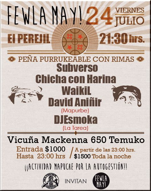 TEMUCO: Fewla May!  Actividad Mapuche por la Autogestión. - Peña Purrukeable con Rimas