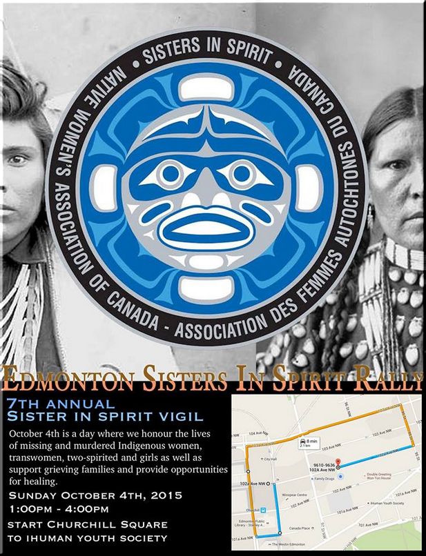 Canada, Edmonton Sister in Spirit Rally Sunday October 4, 2015 1:00pm – 4:00pm